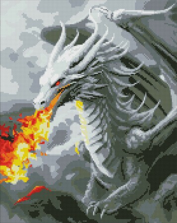 Вогнедишний дракон з голограмними стразами (AB) 40х50 см Ідейка 