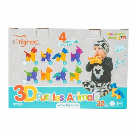 Іграшка розвиваюча: 3D пазли - Тваринки (4шт.) - 32 ел Tigres 39355 зображення 1