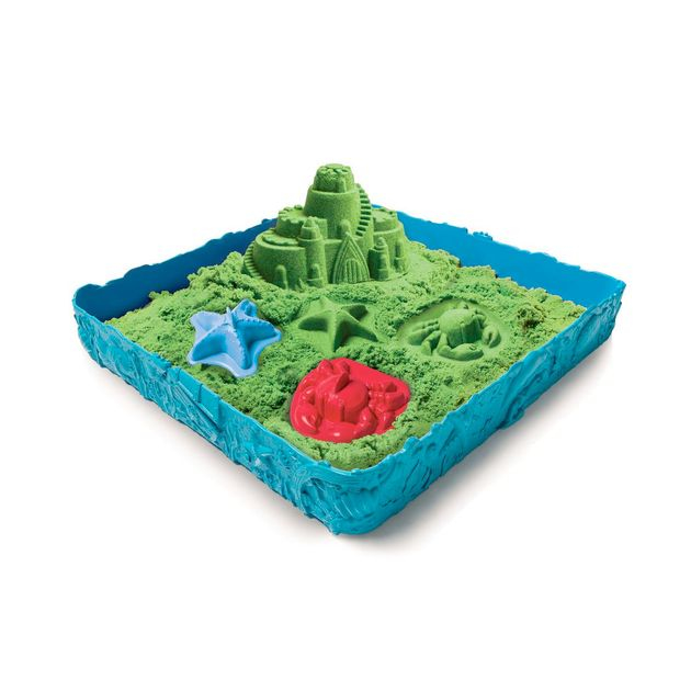 Фото5 Набор песка для детского творчества - KINETIC SAND ЗАМОК ИЗ ПЕСКА (зеленый, 454 г, формочки, лоток) Каталог