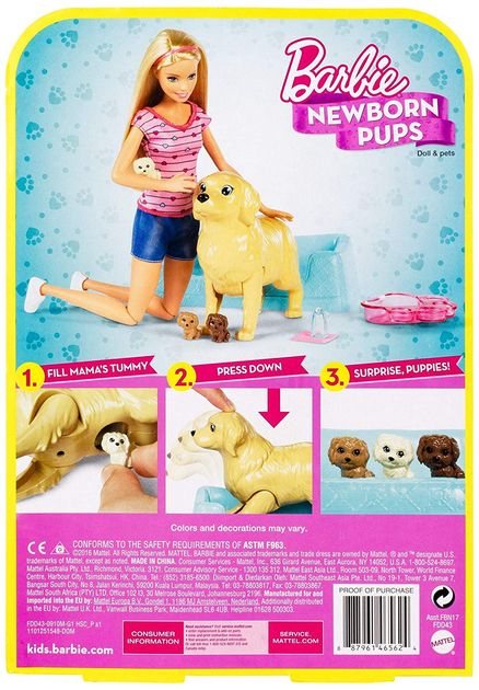 Игровой набор кукла Барби блондинка с собакой и новорожденными щенками Barbie Newborn Pups Doll & Pets FDD43
