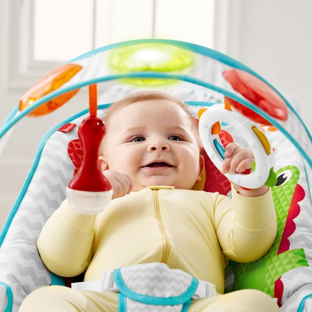 Детский музыкальный шезлонг кресло-качалка Ударяй и играй Fisher-Price Fun 'n Fold Bouncer FFX45 изображение 2