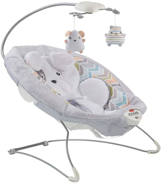 Кресло-шезлонг с мобилем Мой маленький щенок Fisher-Price Deluxe Bouncer Sweet Dreams Snugapuppy DTH04 изображение