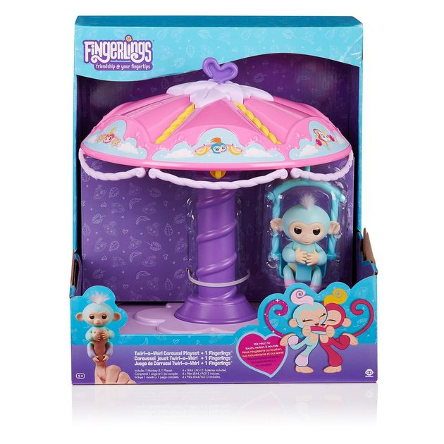 Игровой набор Фингерлингс Обезьянка Абигейл на карусели Carousel with 1 Fingerlings Baby Monkey - Abigail WowWee 3736 изображение 3