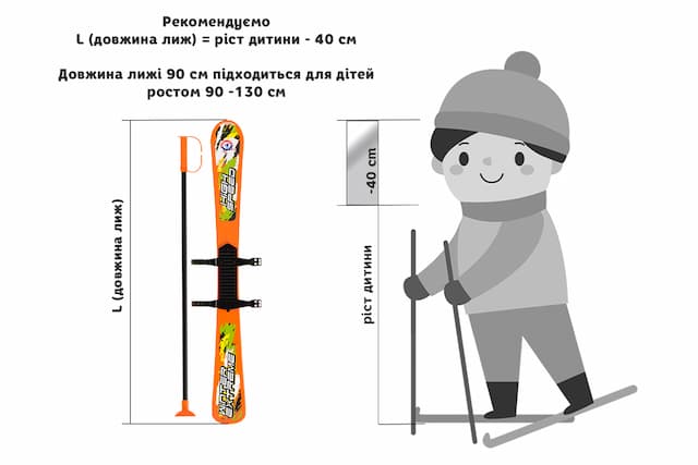 Лижі з палицями дитячі (90 см) ТехноК 9260 злюраження 6