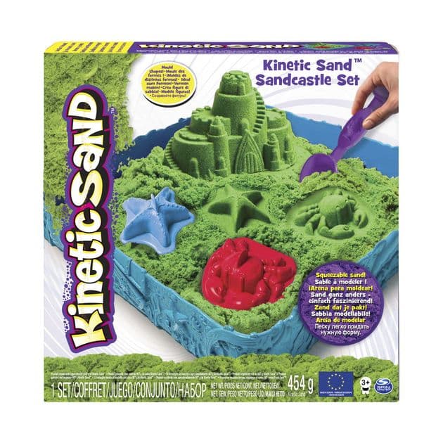 Фото2 Набор песка для детского творчества - KINETIC SAND ЗАМОК ИЗ ПЕСКА (зеленый, 454 г, формочки, лоток) Каталог