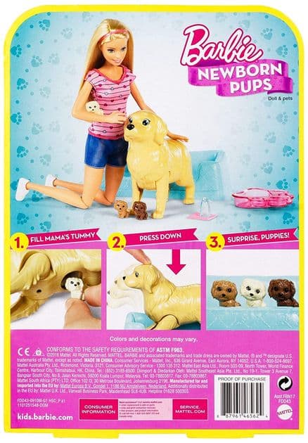 Игровой набор кукла Барби блондинка с собакой и новорожденными щенками Barbie Newborn Pups Doll & Pets FDD43