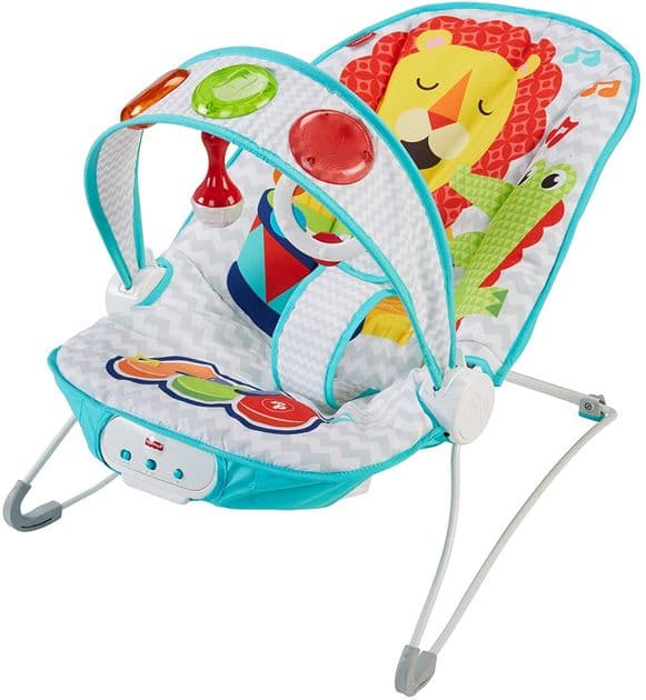 Детский музыкальный шезлонг кресло-качалка Ударяй и играй Fisher-Price Fun 'n Fold Bouncer FFX45 изображение 6