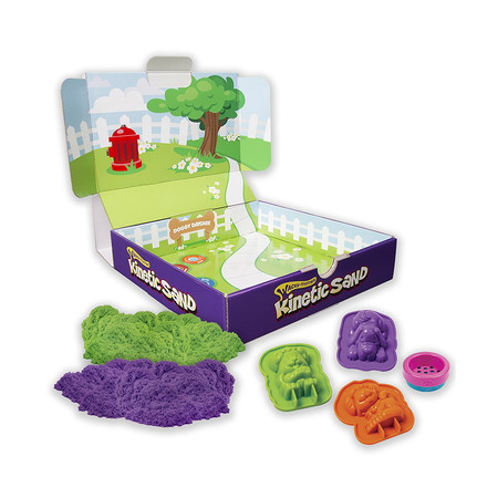 Фото3 Набор песка для детского творчества - KINETIC SAND DOGGY (фиолетовый, зеленый, формочки, 340 г) Каталог