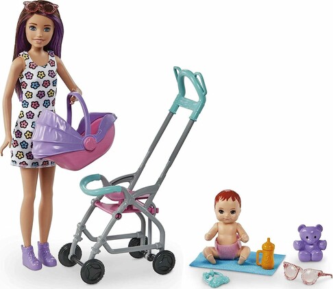 Barbie Skipper Babysitters with Stroller and Baby