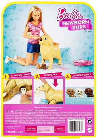 Игровой набор кукла Барби блондинка с собакой и новорожденными щенками Barbie Newborn Pups Doll & Pets FDD43
