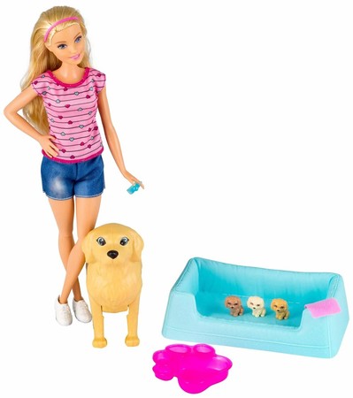Игровой набор кукла Барби блондинка с собакой и новорожденными щенками Barbie Newborn Pups Doll & Pets