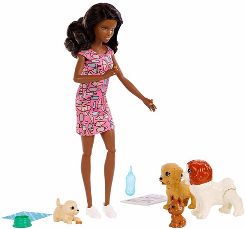 Игровой набор кукла Барби Уход за щенками брюнетка