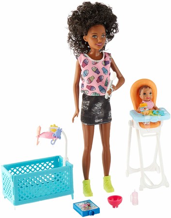 Игровой набор Барби Скиппер няня Кормление афроамериканка Barbie Skipper Babysitters Inc. Doll and Feeding Playset FHY99 изображение
