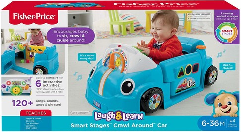 Развивающий центр, машинка, сортер Смейся и учись голубая Fisher-Price Laugh Learn Smart Stages Crawl Around Car изображение 5