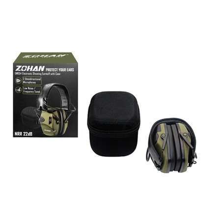 Тактические активные наушники с шумоподавлением для стрелков, военных, охотников с чехлом ZOHAN EM026 зеленые  изображение