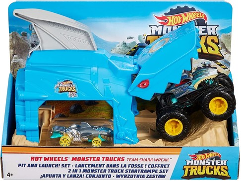Трек Хот Вилс Пусковой гараж Акула Монстр Hot Wheels Monster Truck Pit & Launch Play Sets GKY03 изображение 3